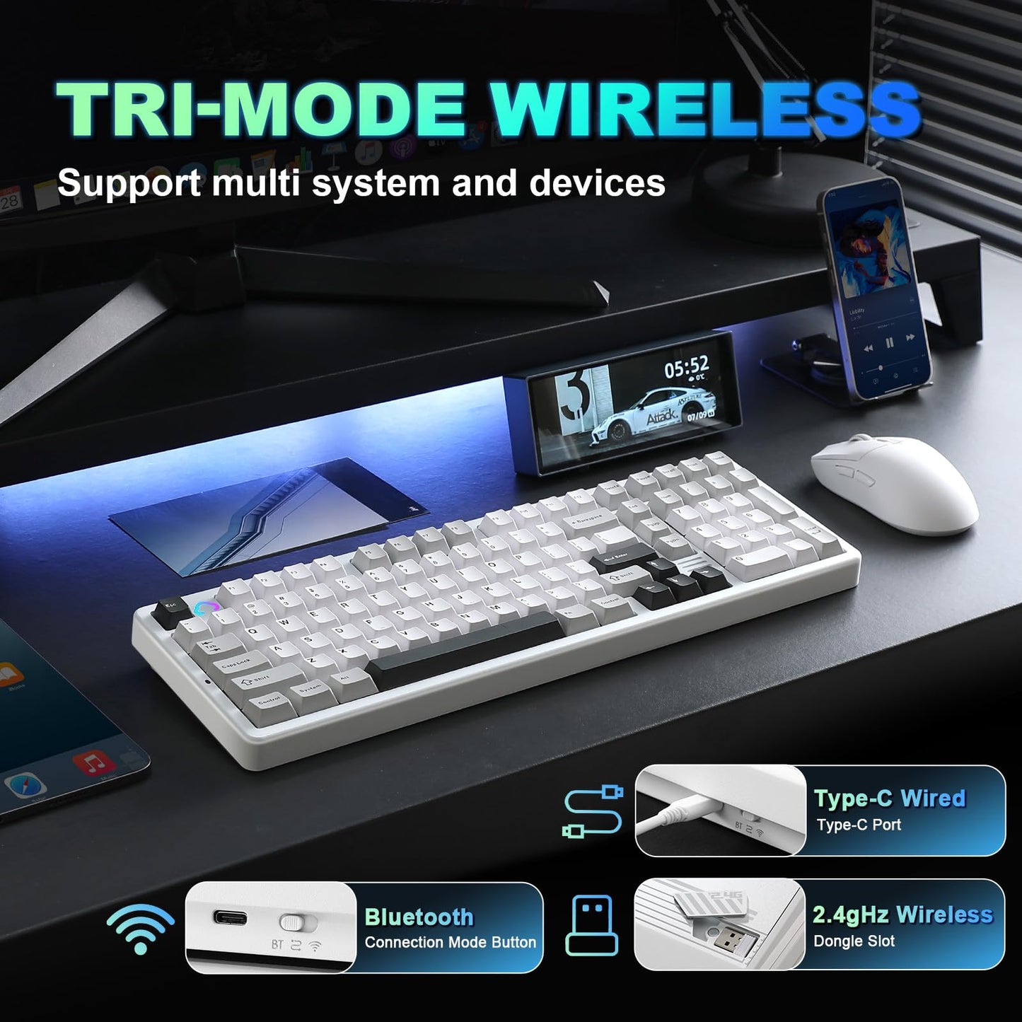 Tastatura mecanica YUNZII AL98 QMKVIA wireless 8000mAh RGB