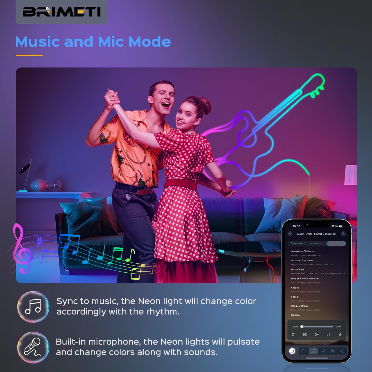 Banda LED BRIMETI 10 m RGBIC Neon IP65 cu control app si telecomanda