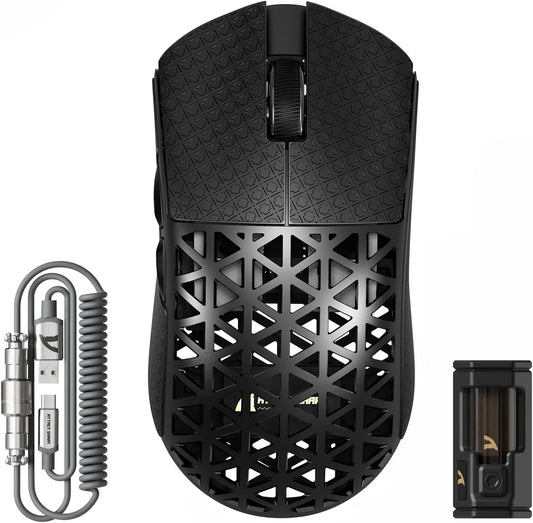 ATTACK SHARK R5 Ultra Carbon Fiber 8000Hz Wireless Gaming Mouse, 39g SUPERLIGHT, 42000DPI, PAW3950MAX Sensor, Nordic 52840 Chip, Bluetooth/2.4G/USB-C Wired Mice with Coiled Cable, for PC/Mac, Black