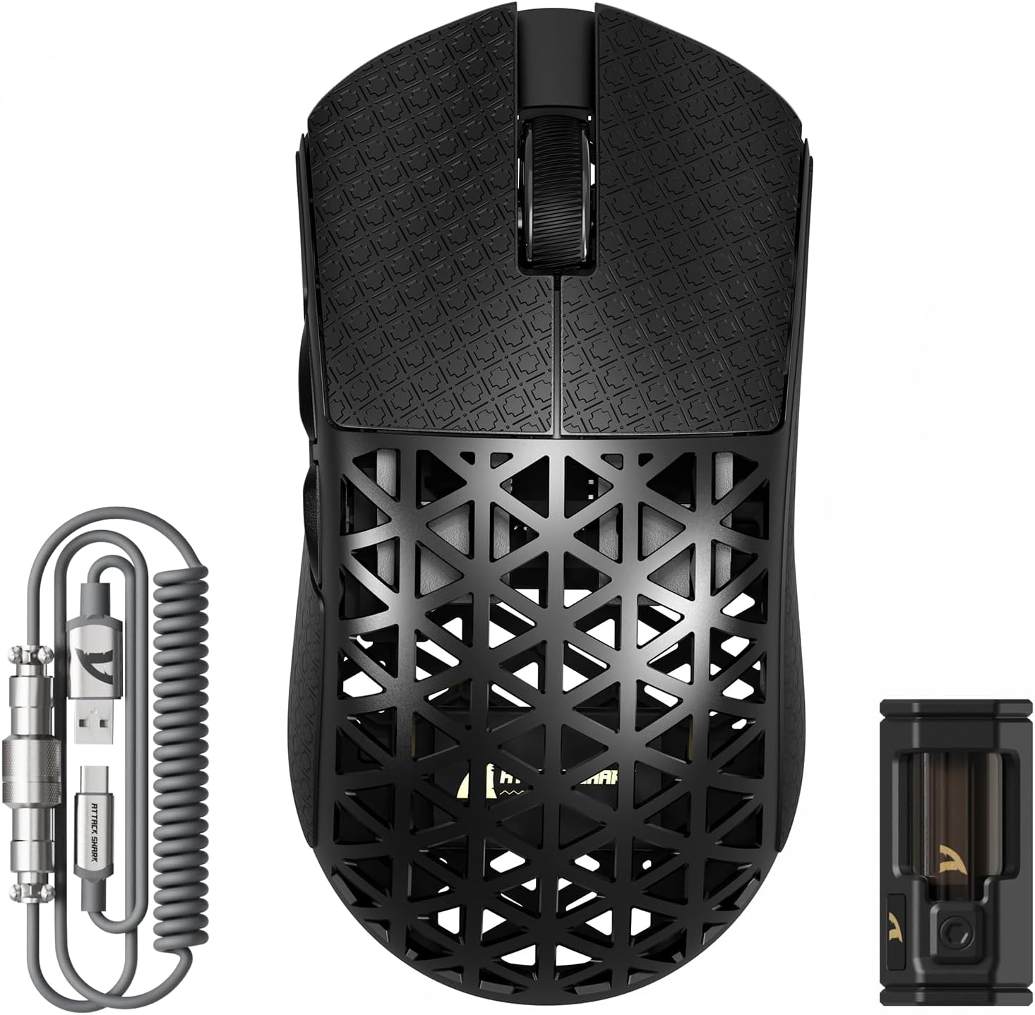 ATTACK SHARK R5 Ultra Carbon Fiber 8000Hz Wireless Gaming Mouse, 39g SUPERLIGHT, 42000DPI, PAW3950MAX Sensor, Nordic 52840 Chip, Bluetooth/2.4G/USB-C Wired Mice with Coiled Cable, for PC/Mac, Black