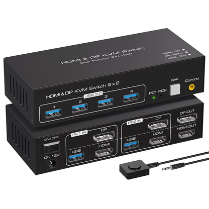 KVM Switch Dual Monitor 4K120Hz/8K60Hz 2PC 2Monitoare - VPFET, USB 3.0