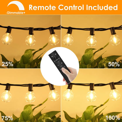 Outdoor Fairy Lights with Remote Control - 15 m LED Fairy Lights Dimmable G40 Bulbs, 4 Modes and Timmer Function, Waterproof for Outdoor Garden Balcony Patio Party Camping Wedding