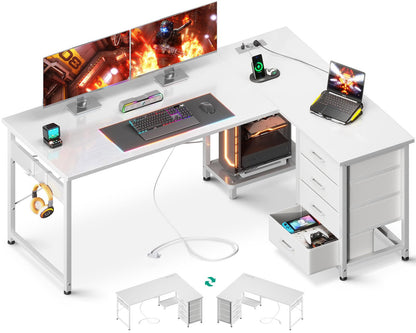 Birou ODK Corner Desk 135x100 cm cu 4 sertare si prize USB
