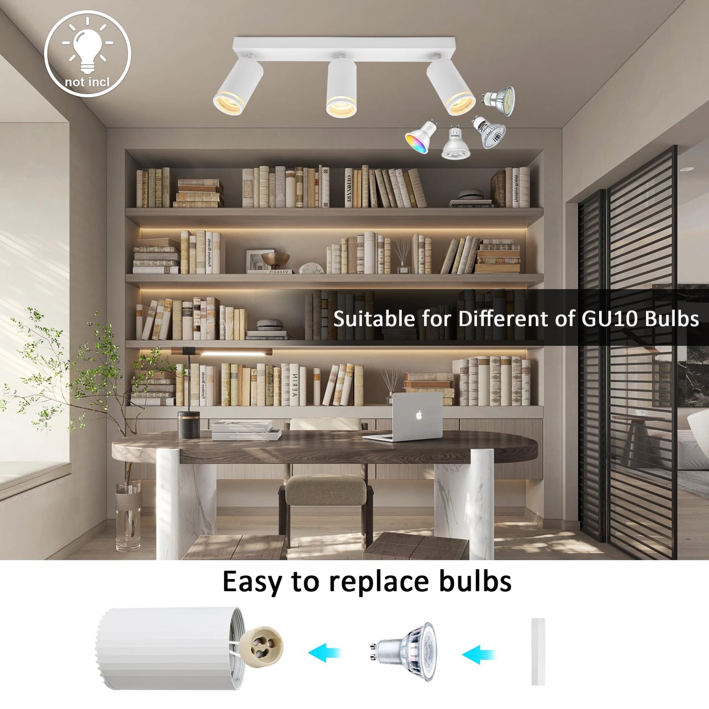 Spot luminos White 3 becuri GU10 aluminiu rotativ 2250 lm