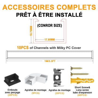 Profil LED Angdarun Aluminium 1 m U-shape 16 mm, negru-alb