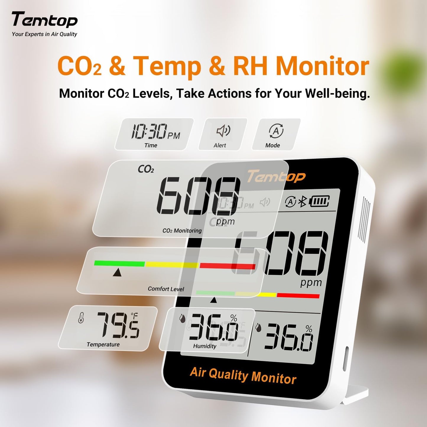 Monitor calitate aer Temtop C1+ CO2 Bluetooth app alb