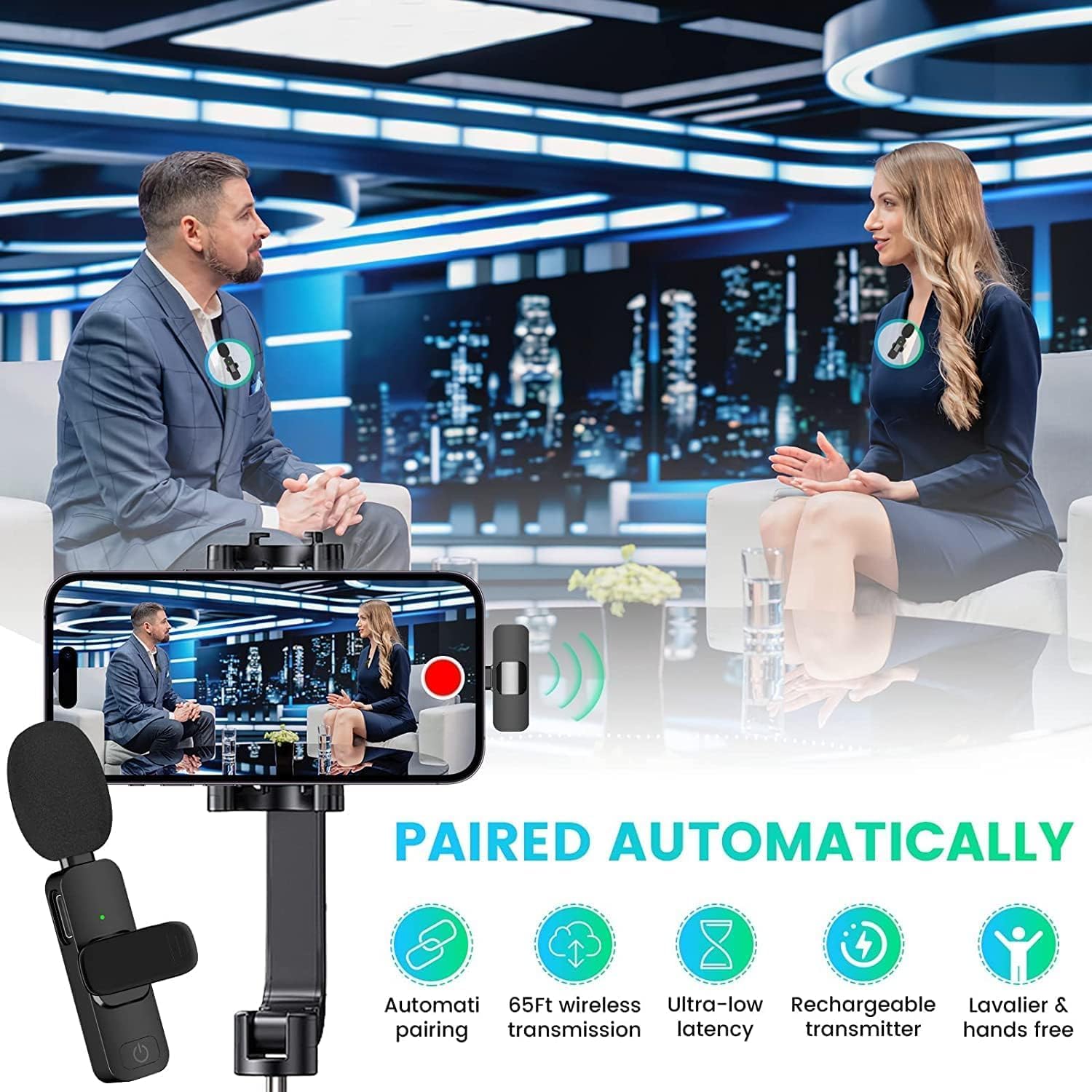 Mini Microphone Multifunctional, Mini Wireless Microphone for Video, Microphone Wireless for iPhone iPad, Microphone Bluetooth Mobile Phone, Mini Microphone for Clipon, Wireless Lapel Microphone for