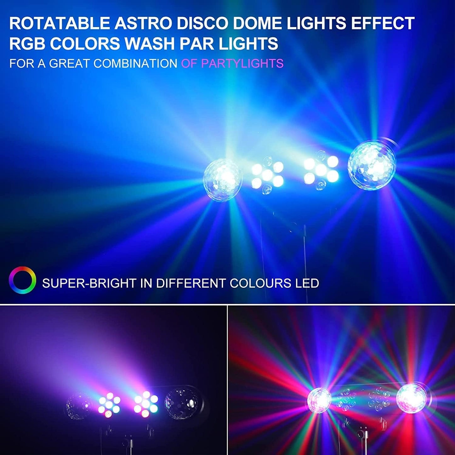 DJ light with tripod, party bar lights, disco spinning ball light, remote control and stage lighting system sound activated for bar concerts, mobile band dance, wedding, Halloween