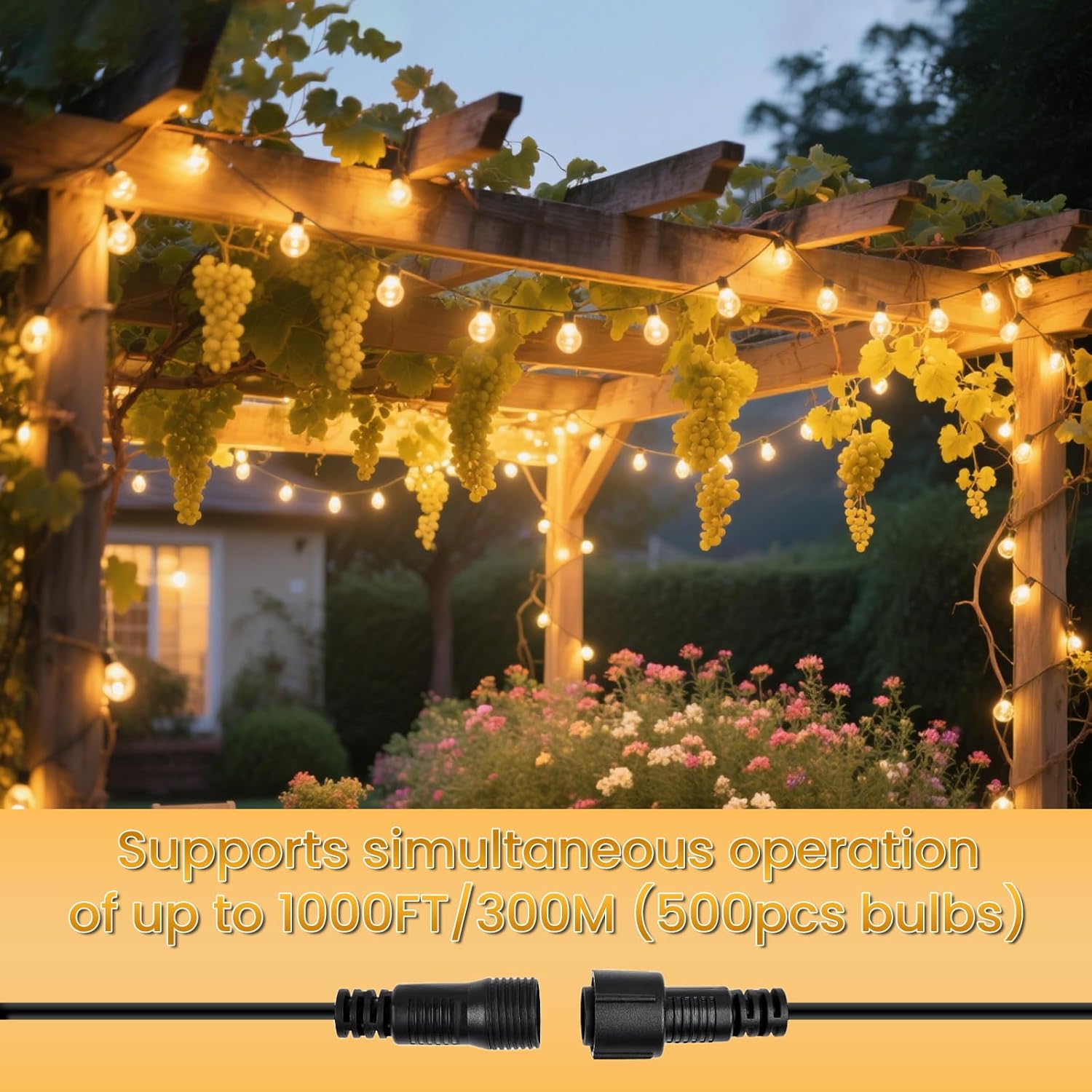 Outdoor String Lights 100FT,G40 50+2 Bulbs String Lights for Outside - 2700K Warm White, 25000H Long Life, IP45 Waterproof & Shatterproof, Mains Powered Garden Lights for Gazebo/Patio
