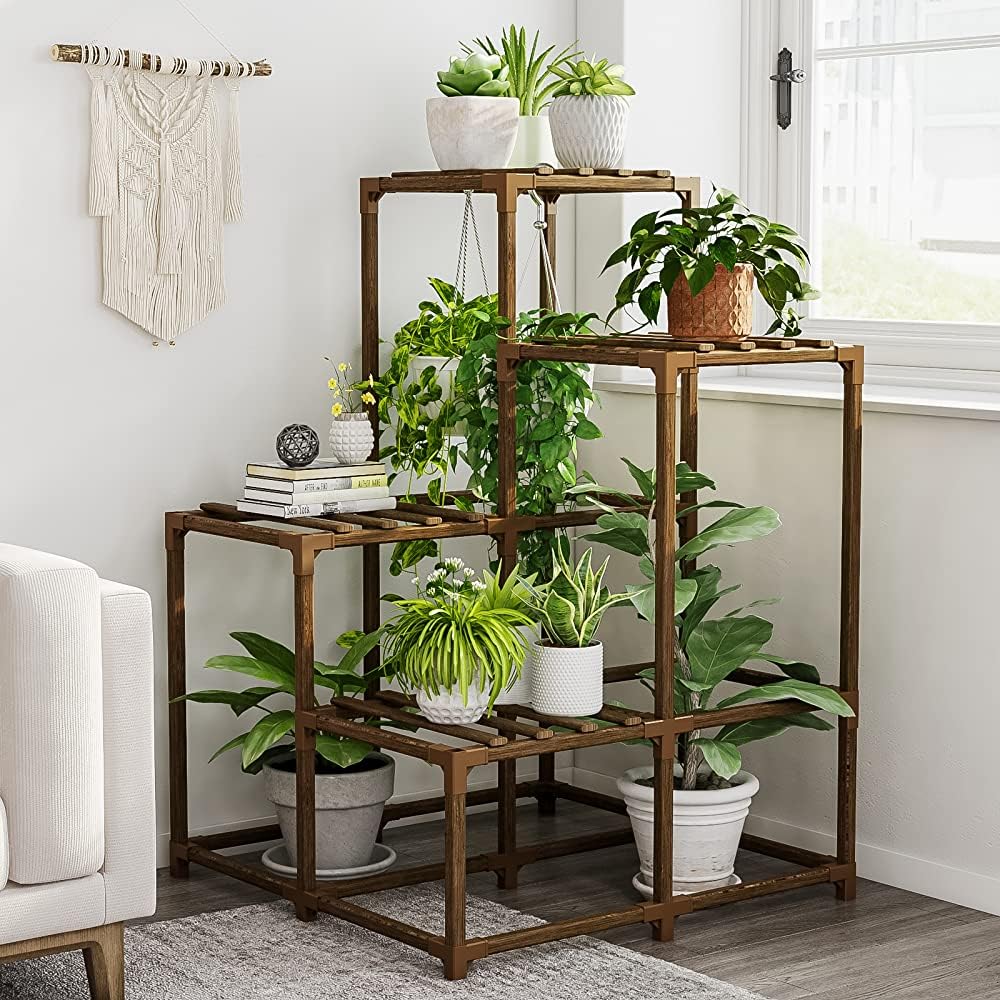 Suport plante Bamworld 7 niveluri lemn bambus pentru interior exterior