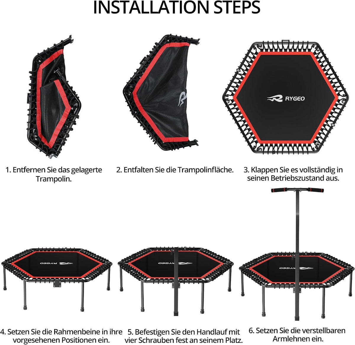 Trambulina fitness RYGEO pentru adulti, 127 cm, neagra, sarcina maxima 230 kg