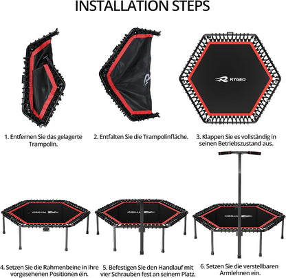 Trambulina fitness RYGEO pentru adulti, 127 cm, neagra, sarcina maxima 230 kg