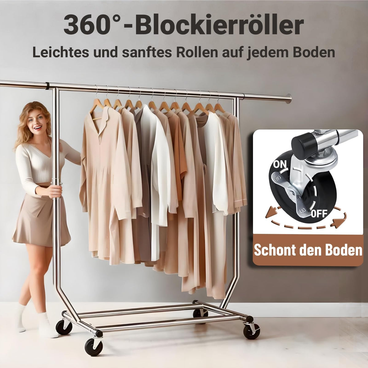 Suport haine Camabel GndieBa5259 metal extensibil 136 kg cu roti