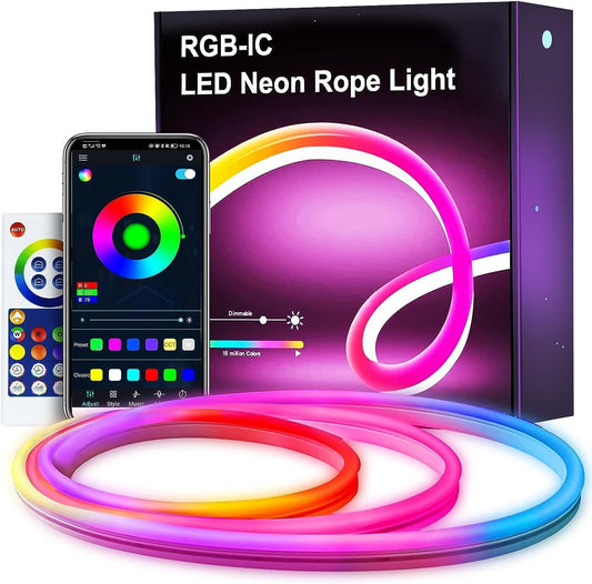 Neon LED Strip 5 m, RGBIC Neon LED Strip with App Control, DIY Colour Changing Light Strip, Music Sync, Neon Light Strip for Living Room, Bedroom, Wall Decoration…