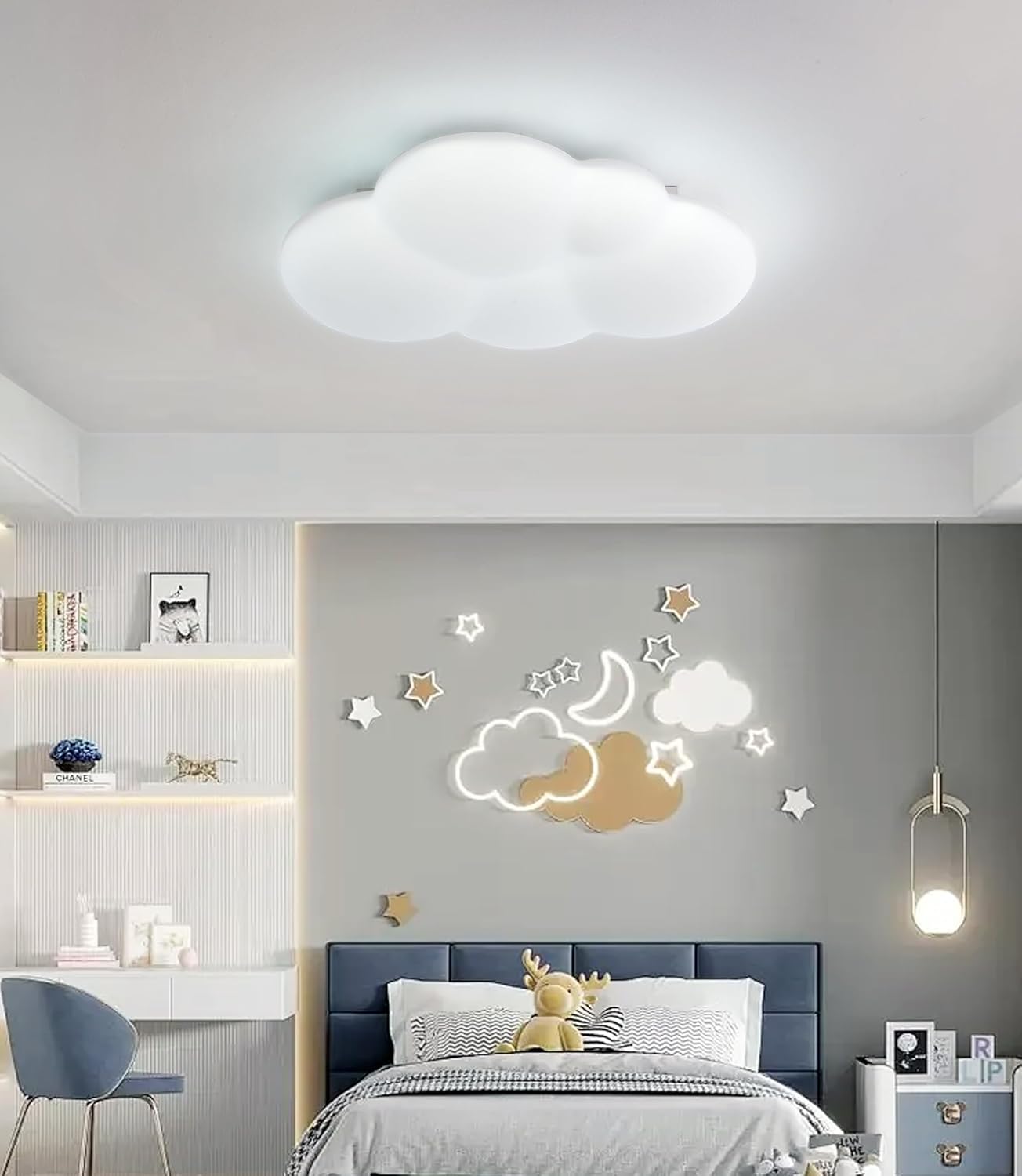 YUEEU PE soveværelse lampe børneværelse lampe loft LED loftslampe børneværelse 40 cm sky loftslampe børnelampe, dæmpbar sky lampe med fjernbetjening, loftslamper til børn, babyværelse