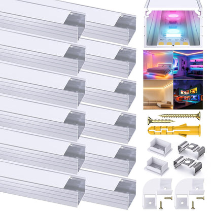 Set 12 profile LED Chesbung din aluminiu, forma U, 1 m, pentru benzi de pana la 16 mm, cu capac alb laptos, compatibil Philips Hue