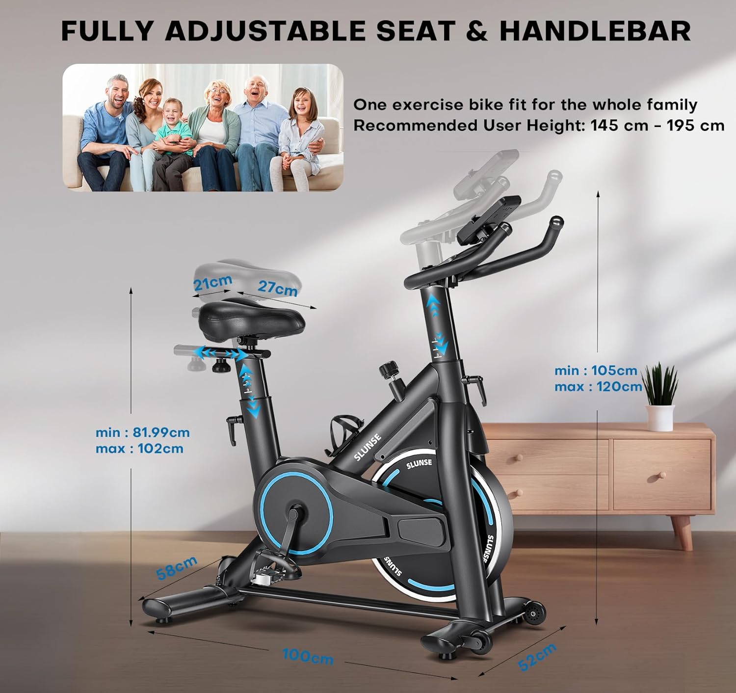 Exercise Bike, Adjustable Magnetic Resistance Spin Bikes Equipment for Home Use, Stationary Bike App Compatible with Digital Monitor, Upgraded Seat Cushion, 180KG Weight Capacity