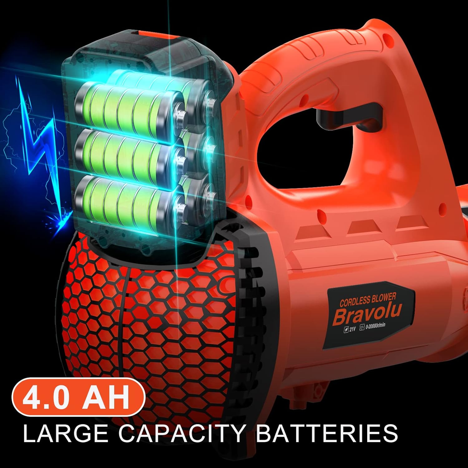 Battery Leaf Blower, Bravolu 21 V Blower Max. Fan Speed 210 km/h, with 4.0 Ah Battery and Charger, 6 Speed