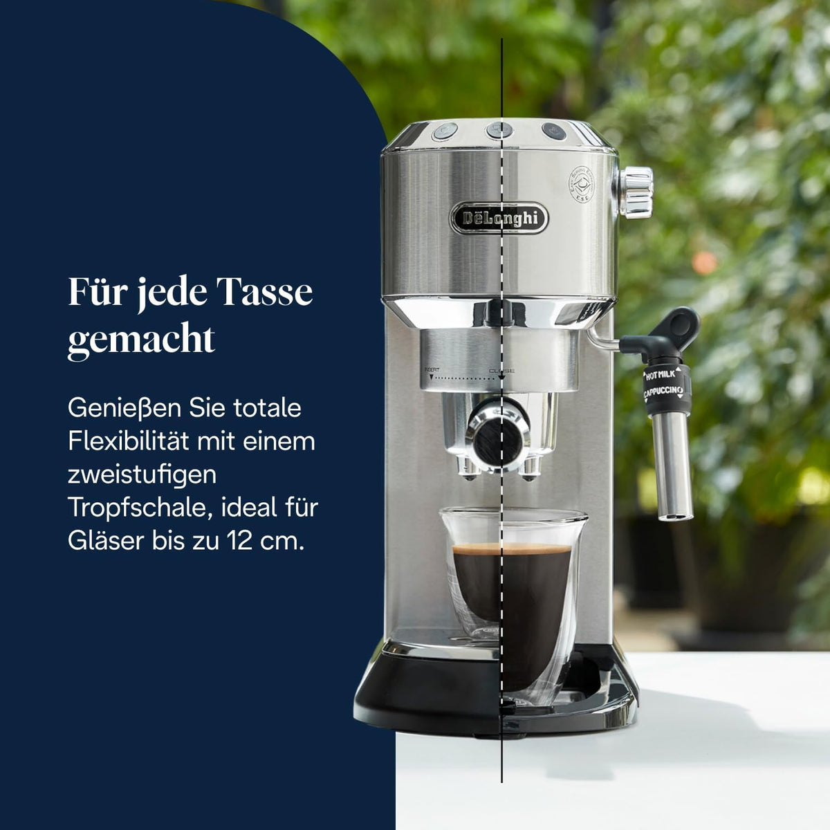Espressor De'Longhi Dedica Style cu spumare manuala a laptelui, metal