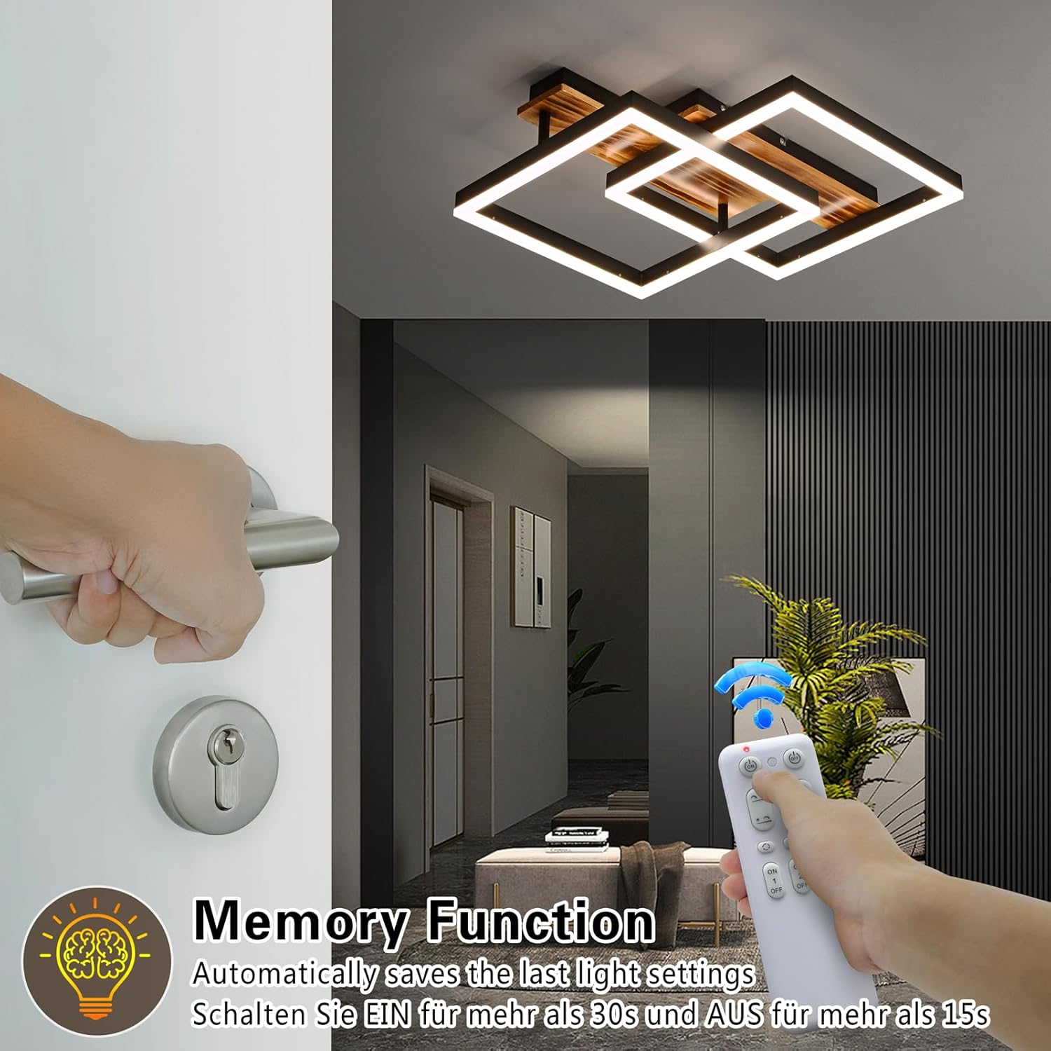 SEATAIN LED Ceiling Light Wood Dimmable Solid Wood Black Frame Vintage Ceiling Light with Remote Control 40 W 47 cm 4000 lm 3000-6000 K Bedroom Lamp Living Room Lamp Memory Function 4 W Night Light