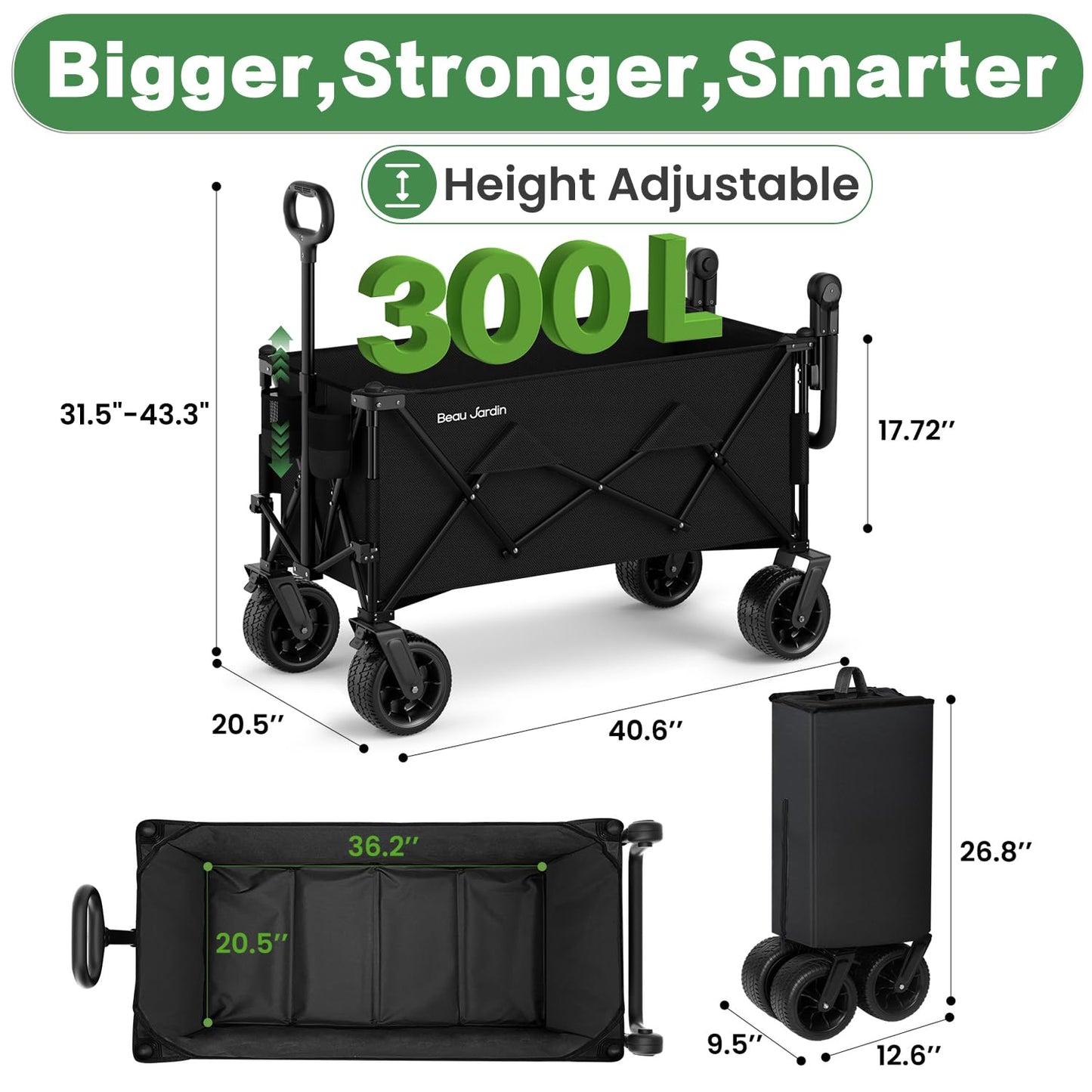 Carucior pliabil BEAU JARDIN AT0311 500 lbs roti all-terrain