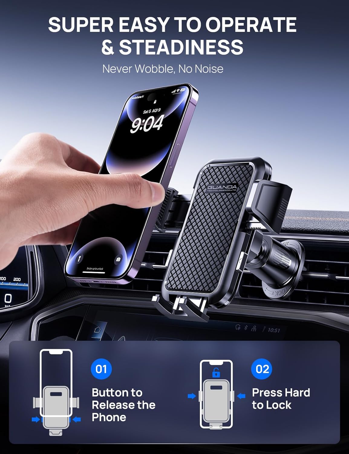 Car phone holder air vent, Car Phone Holder Mount 360° Rotation, Adjustable Clip, Big Phone & Thick Case Friendly, Compatibility Fit for All 4"-7" Smartphone, Universal phone car holder