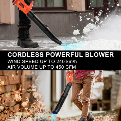 Battery Leaf Blower, Bravolu 21 V Blower Max. Fan Speed 210 km/h, with 4.0 Ah Battery and Charger, 6 Speed