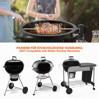 Set rotisor onlyfire pentru Weber 57 cm Kettle Grill cu motor si piatra pizza 38 cm