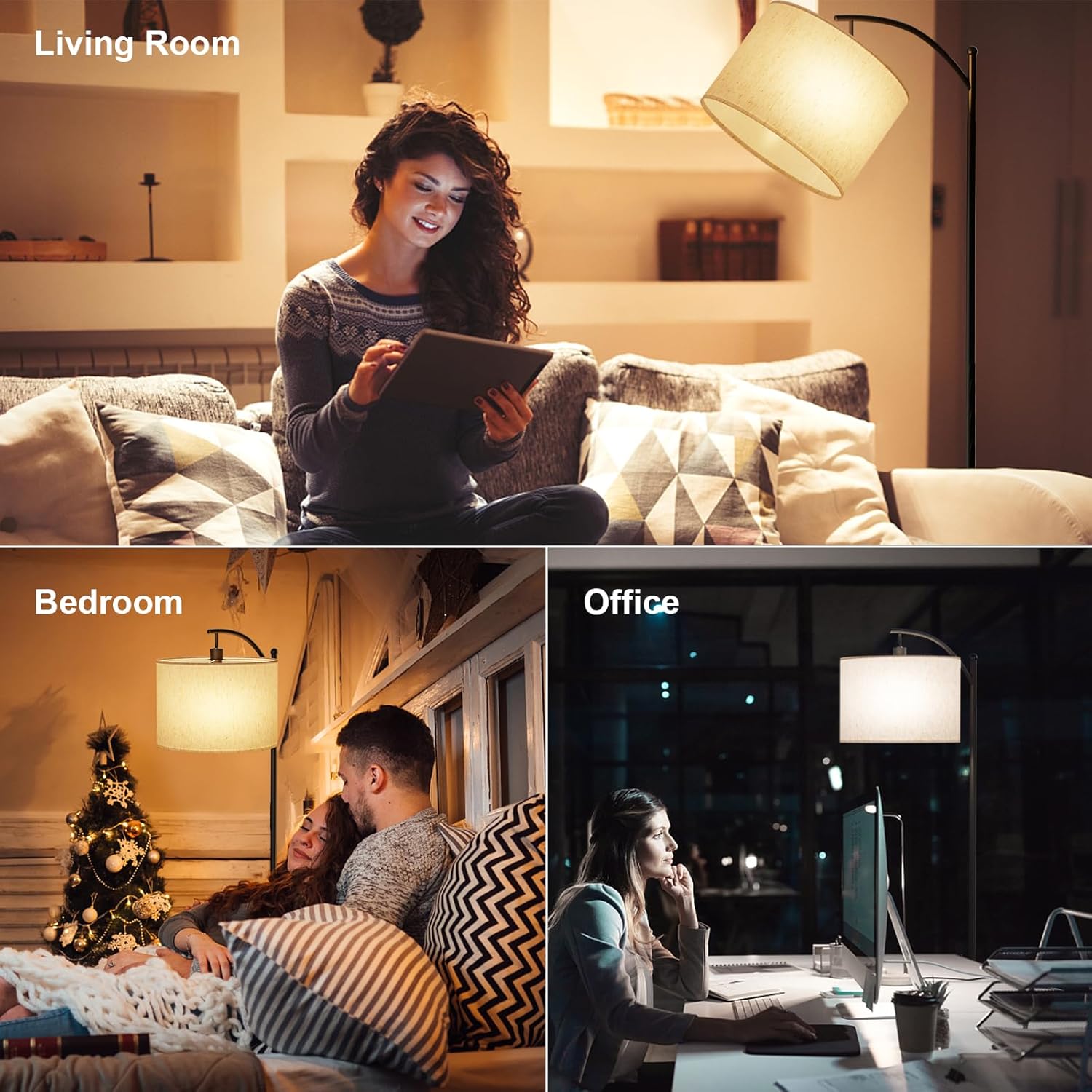 GLUROO Floor Lamp Living Room with Remote Control, Modern Floor Lamp Arch Lamp with 3 Colour Changes, Continuous Brightness, Dimmable LED Floor Lamp with Foot Switch