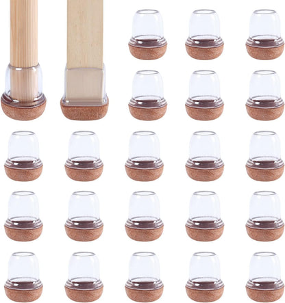 Capace protectoare RCHYFEED pentru picioare de scaun, silicon transparent maro cu fetru, marimea Small, 15-19 mm, set 24 bucati