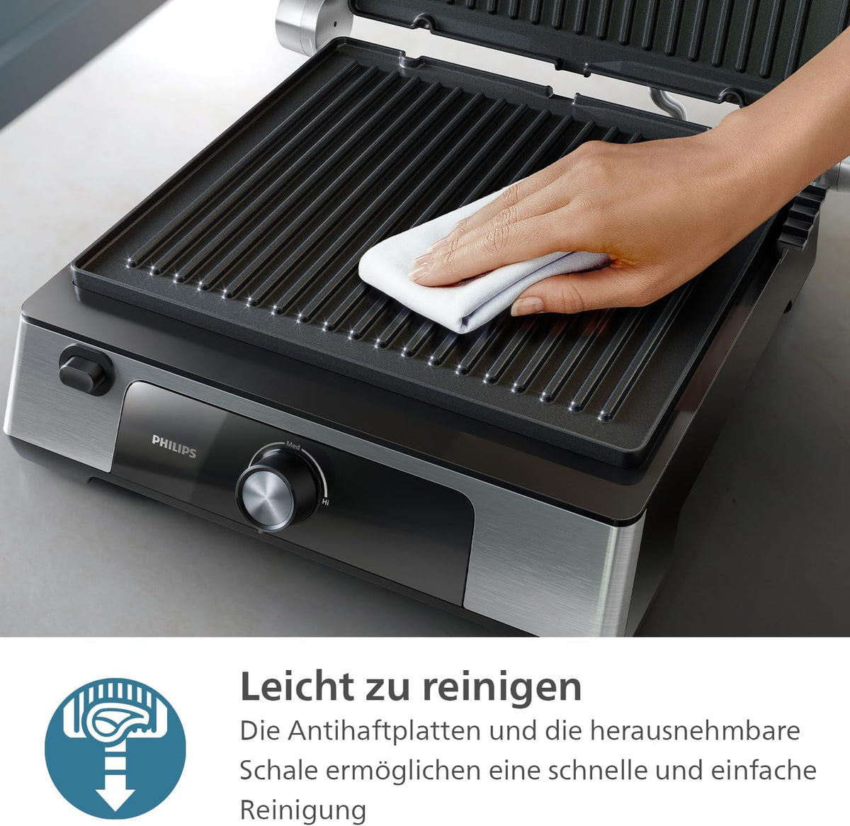 Grill de contact PHILIPS negru cu placi detasabile
