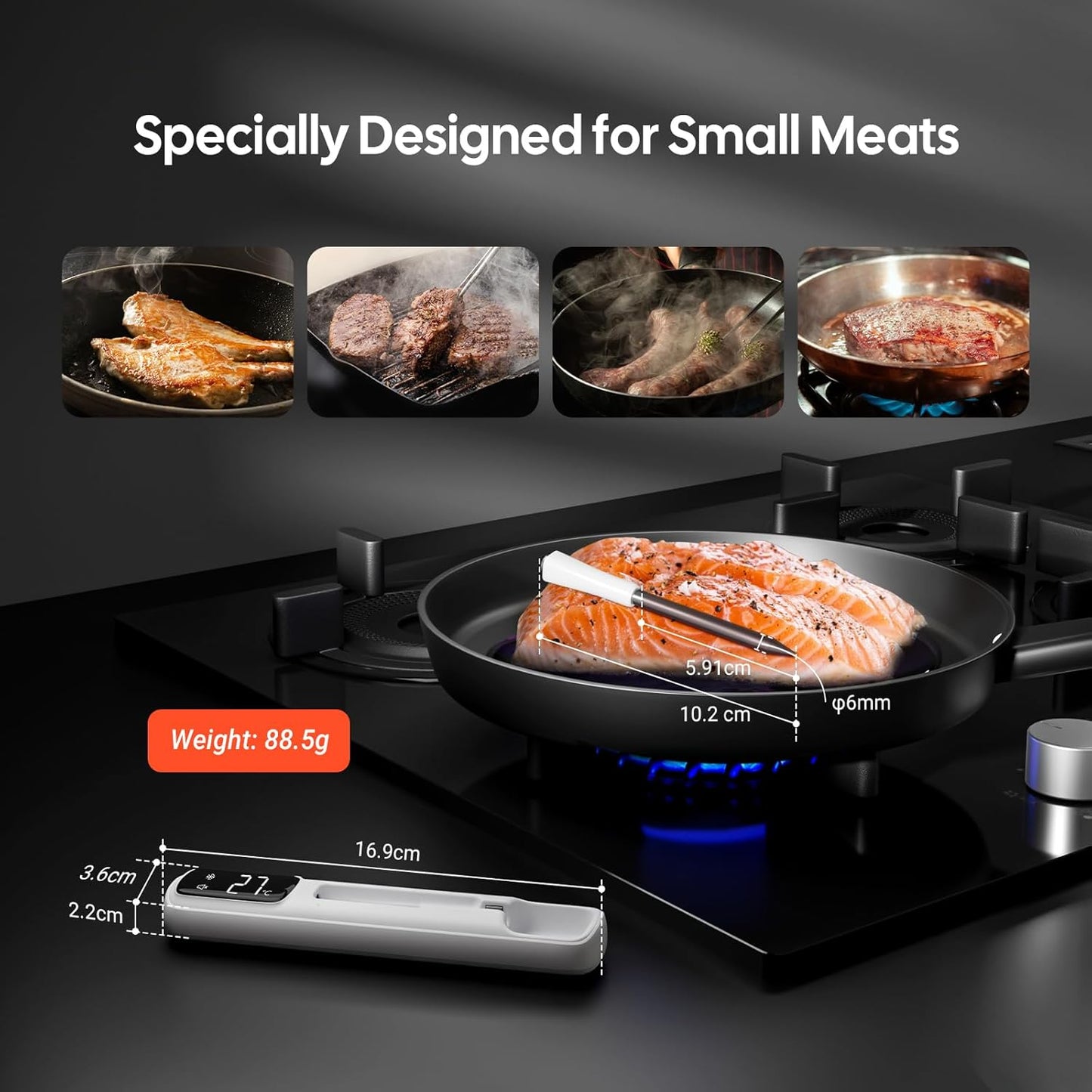 INKBIRD Wireless Meat Thermometer, Bluetooth Meat Thermometer Probe with Temperature Alarm, IP67 Waterproof, Ideal for Kitchen, BBQ, Smoker & Air Fryers