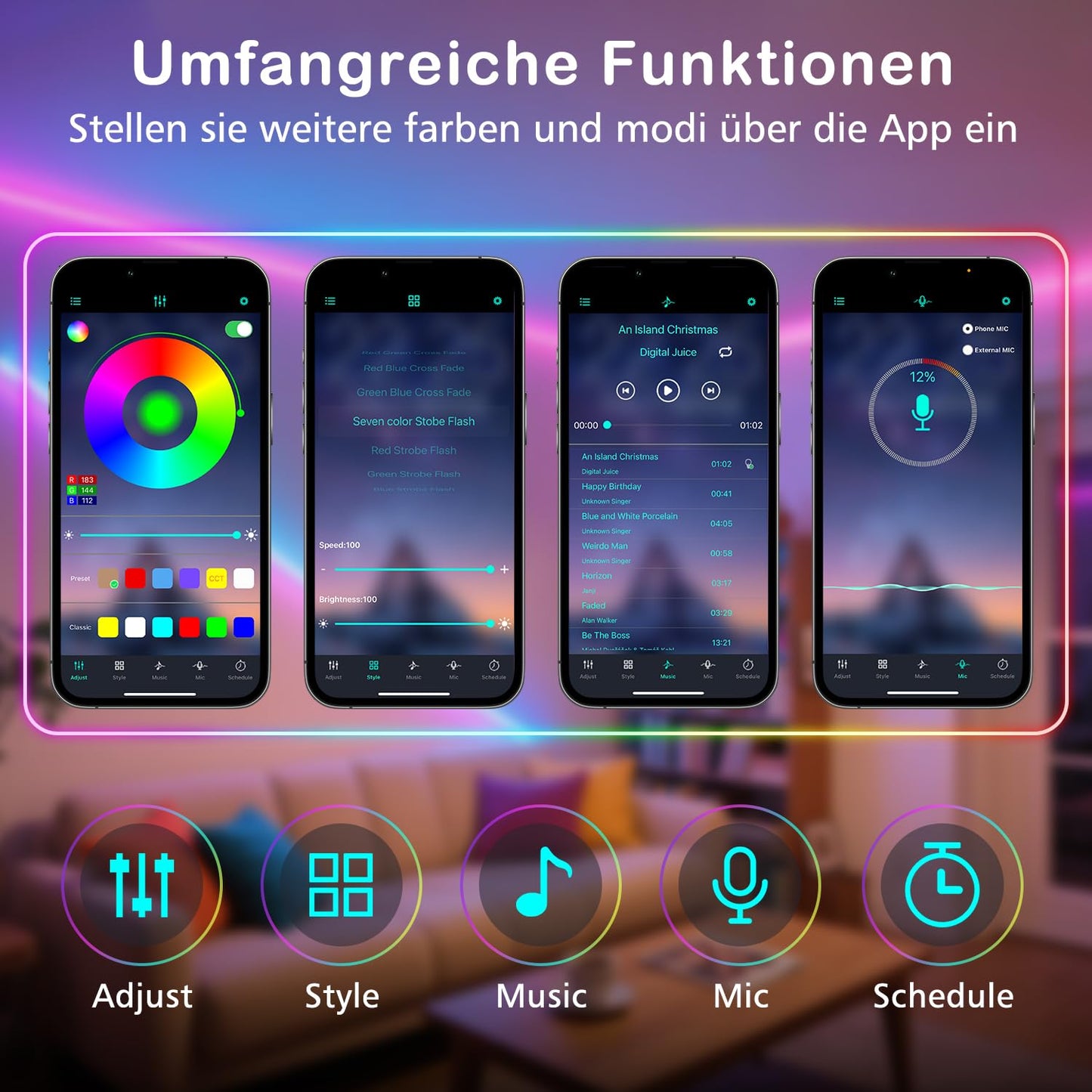 Banda LED Heromind A-042-RGBDT-5M 5 m RGB Bluetooth IP67