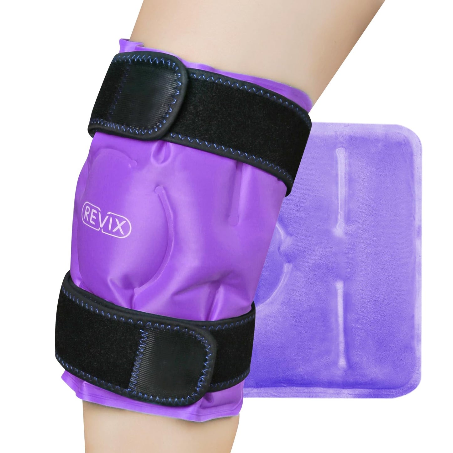 REVIX Knee Cooling Cuff - Reusable Cooling Pad with Velcro Fastening & Flexible Gel, Knee Cooling Pack for Targeted Use for Everyday Tension, Bruises & Sports, Black