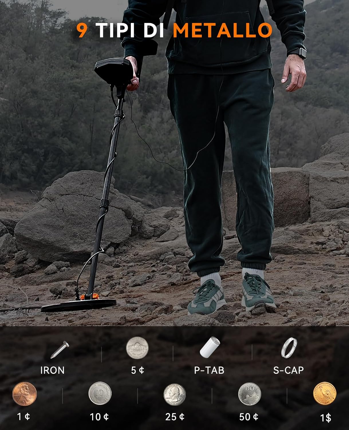 SUNPOW Metal Detector Professional Set, IP68 Waterproof Coil, Identifies 9 Types of Metals, High Accuracy, 10 Inch Detection Depth, 5 Modes, Strong Anti-Interference, Suitable for Adults and Children