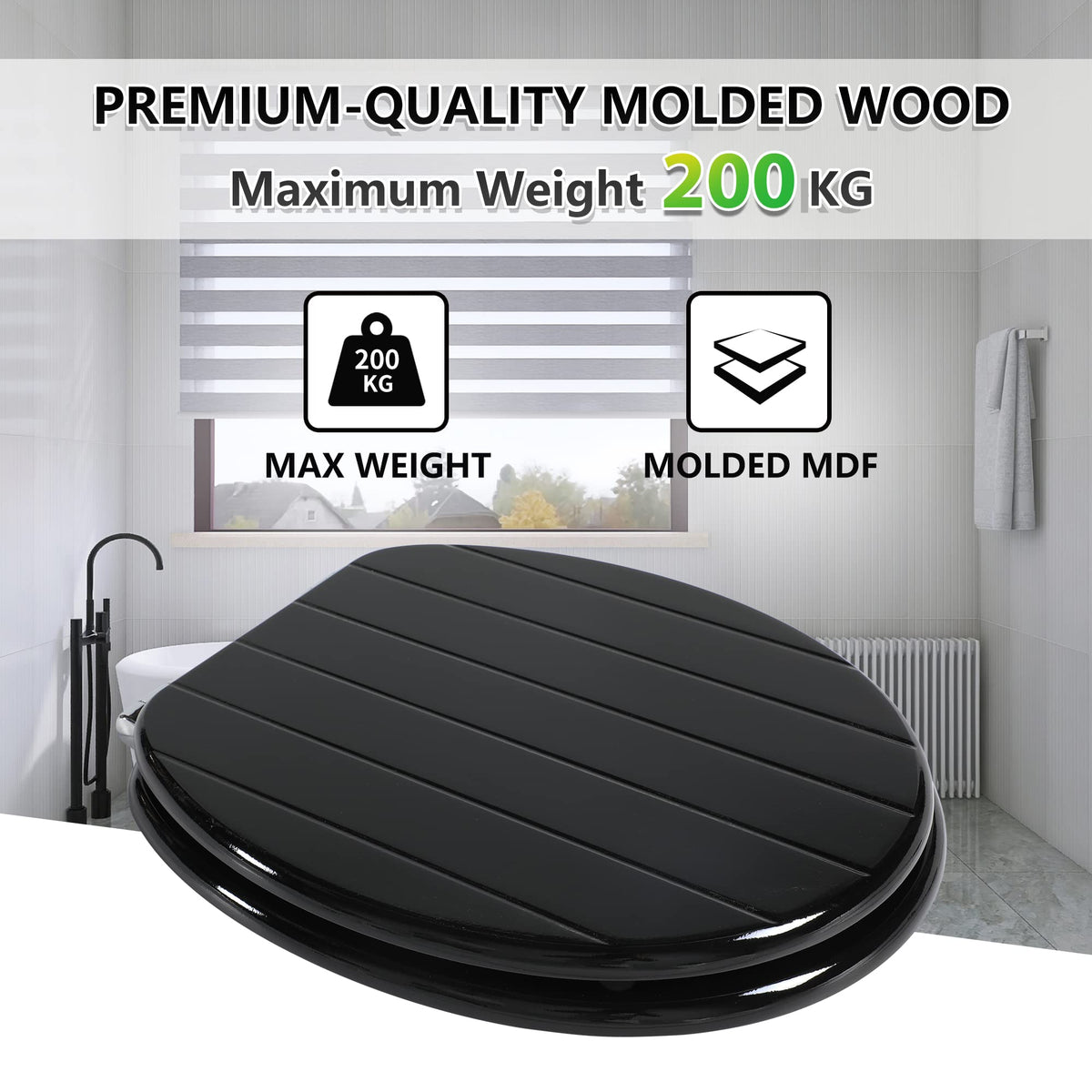 Colac WC Angel Shield Soft Close Lemn MDF Negru Oval Reglabil