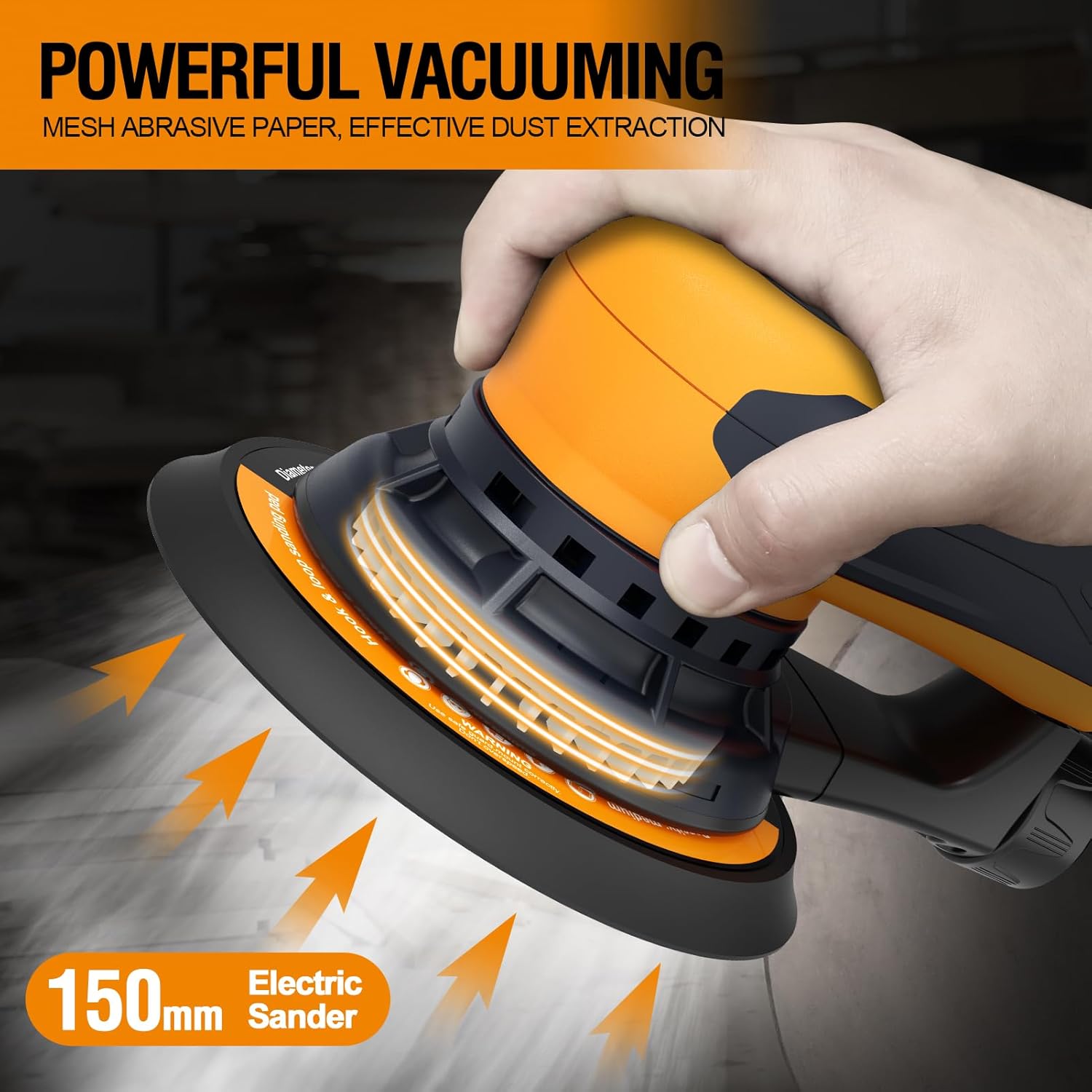 MAXXT Electric 5mm Random Orbital Sander, Palm Sander with Brushless Motor, 5&6Inch Sanding Pads, Central Vacuum, Sanders for Woodworking, Primary Wood and Panel Processing(Orange)
