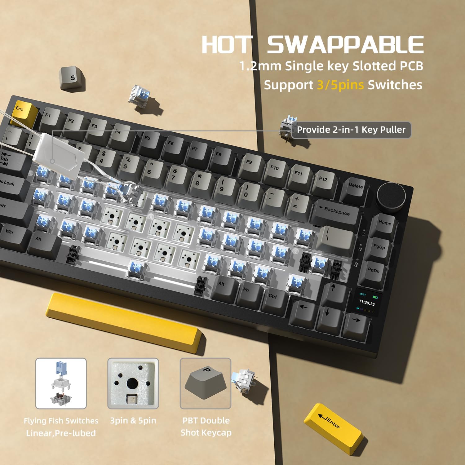 Tastatura mecanica AK820PRO 75% cu ecran Smart TFT