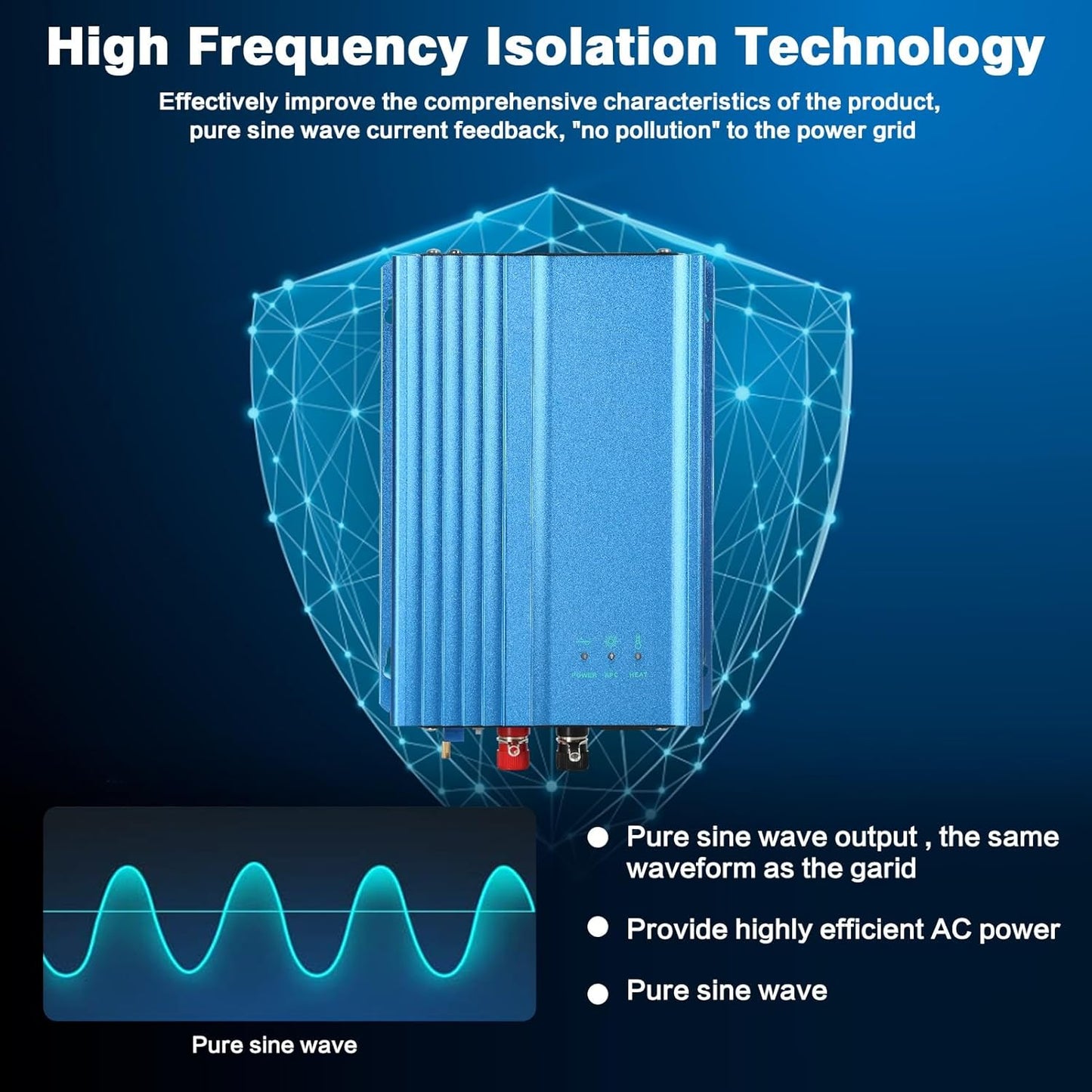 Jadeshay Inverter,Inverter Grid Tie 500W MPPT Grid Tie Micro Inverter 12V Adjustable Battery Discharge for Solar PV Panels, AC220V (Size : 500W12V)