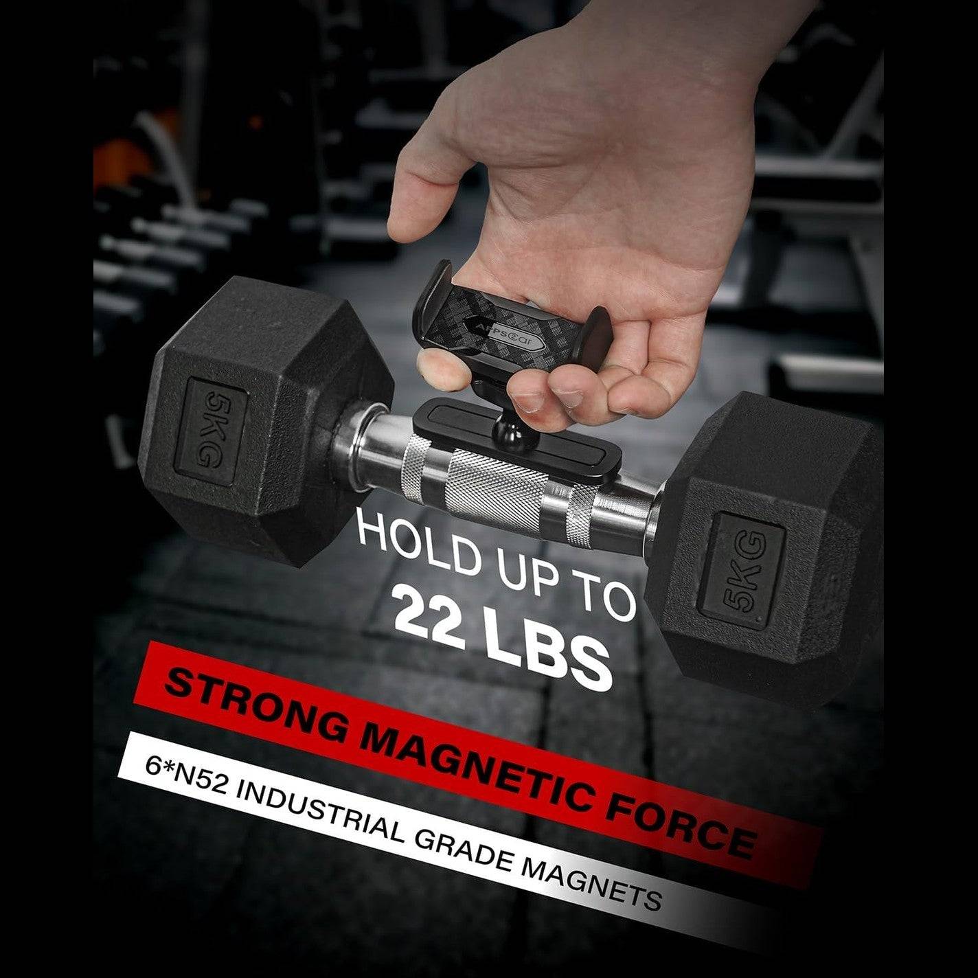 APPS2Car Gym Magnetic Phone Holder, 360 Adjustable, Compatible with 4.7-6.5" Smartphones, Alloy Base and Joint, Black