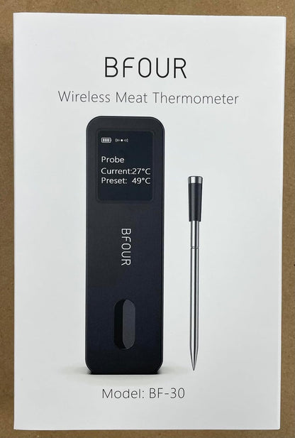 BFOUR Meat Thermometer Digital Wireless with LCD Booster, Bluetooth Food Cooking Thermometer with Smart App, 524FT Remote Range, 100% Waterproof & 752°F Heat Resistant Probe for BBQ Oven Grill Smoker