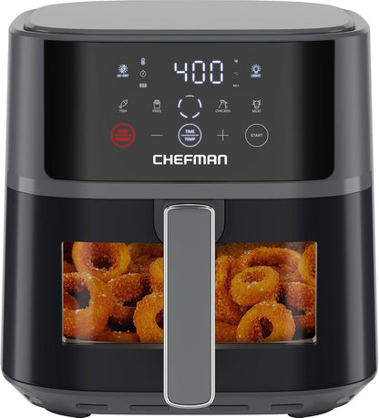 Friteuza cu aer cald Chefman 5,67 L, gri, cu Hi-Fry, fereastra de vizualizare si 4 programe