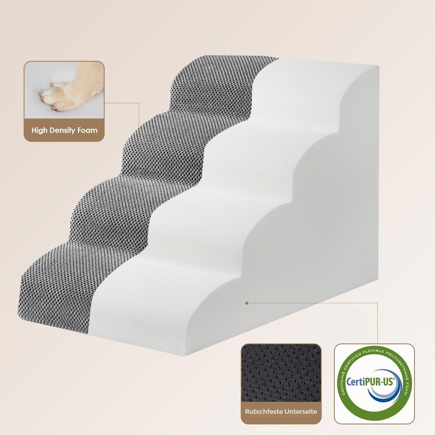 Scara pentru caini EHEYCIGA 4-Step 4 trepte fleece gri