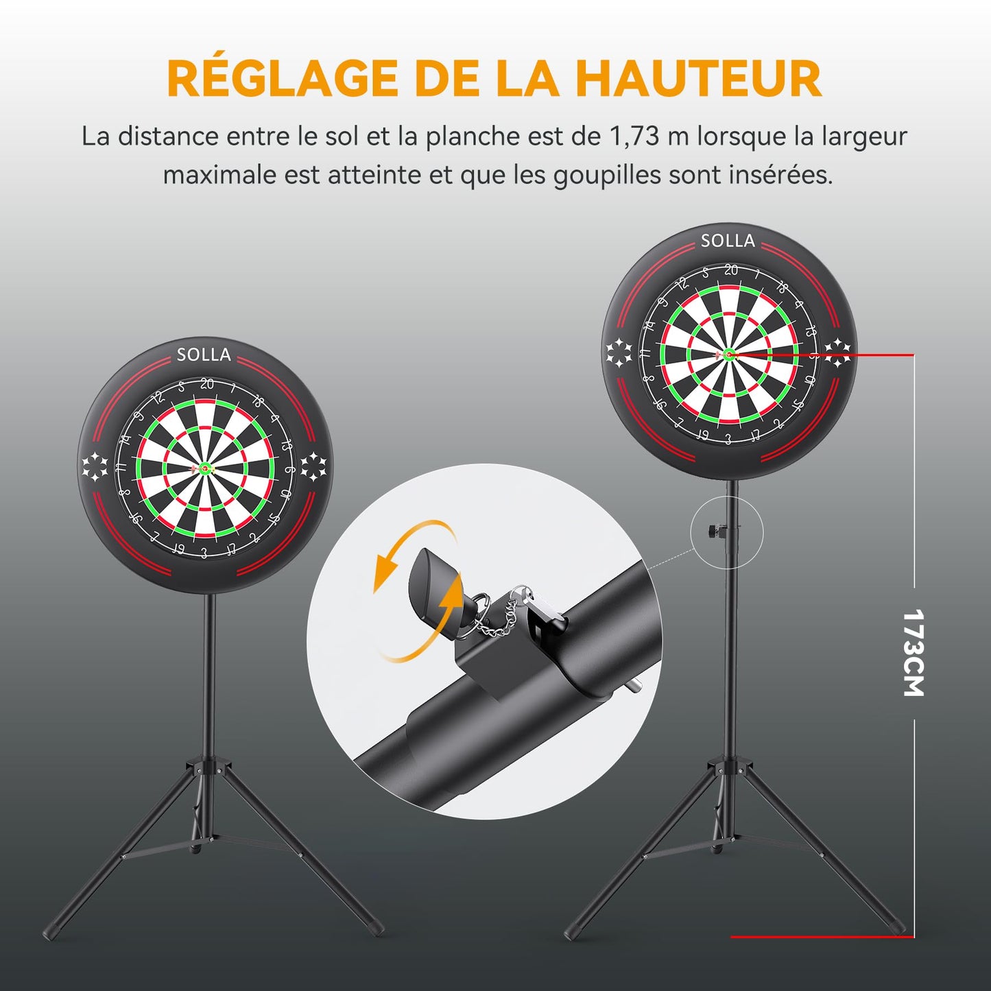 Suport dartboard SOLLA ajustabil metalic 173 cm, tripod portabil