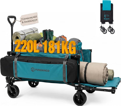 Carucior pliabil XXL FUNDANGO, 180 kg, 200 L, 114 cm, cu panou rabatabil si roti pentru toate terenurile