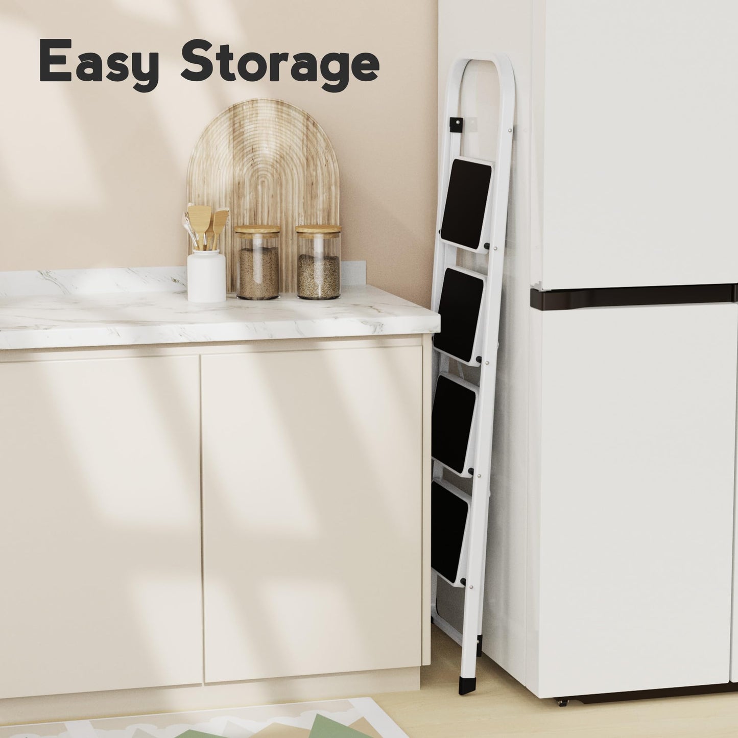 Scara pliabila HBTower KQ-SL-4-WH 4 trepte 150 kg alba