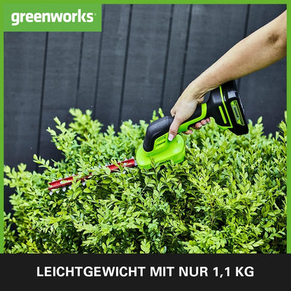 Foarfeca pentru arbusti si iarba Greenworks G24SHT 2 in 1, lame gard viu 20 cm si iarba 15 cm, fara baterie si incarcator 24 V