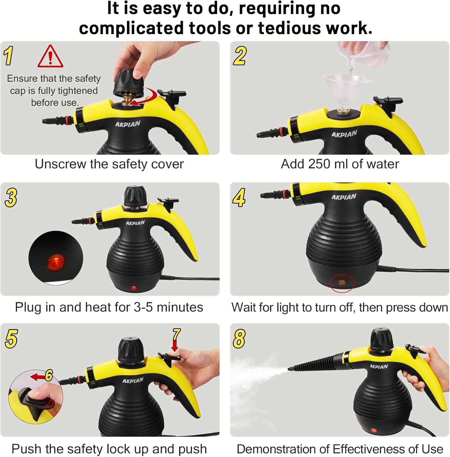 Handheld Steam Cleaner, Steam Cleaner, Cleaning Steamer, Portable Multi-Purpose Steam Cleaner with Safety Lock and 10 Piece Accessory Kit for Removing Dirt, Grease