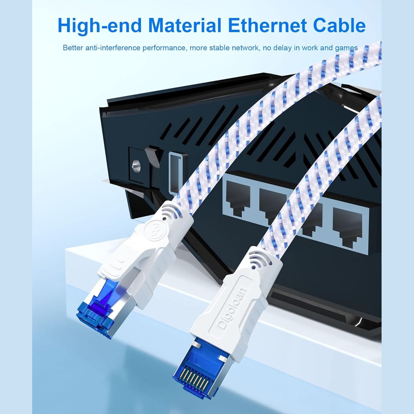 Ethernet Cable 15m, Cat 8 Long Internet Network Lan Cable, High Speed Gigabit 40Gbps 2000MHz S/FTP Nylon Braided Patch Cord with Rj45 Connector for Powerline Adapter, PS5, Xobx, Faster Than Cat6/Cat 7