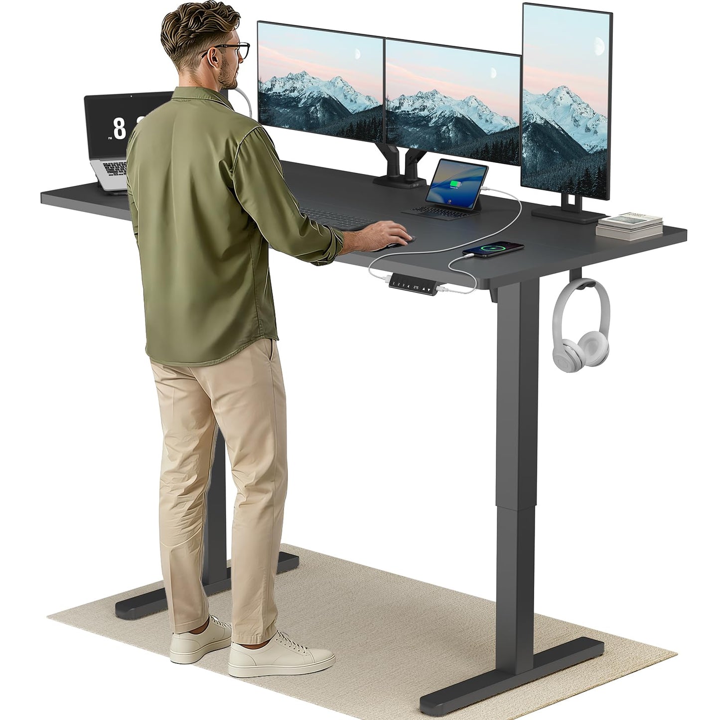 Birou HUANUO reglabil electric 120x80 cm USB-C USB-A alb